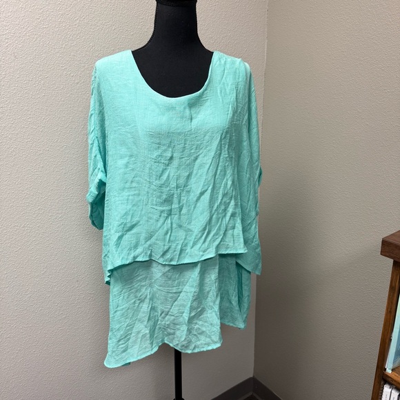 Umgee XL Mint Green Layered Tunic Boho Flowy Oversized Top - Picture 2 of 8